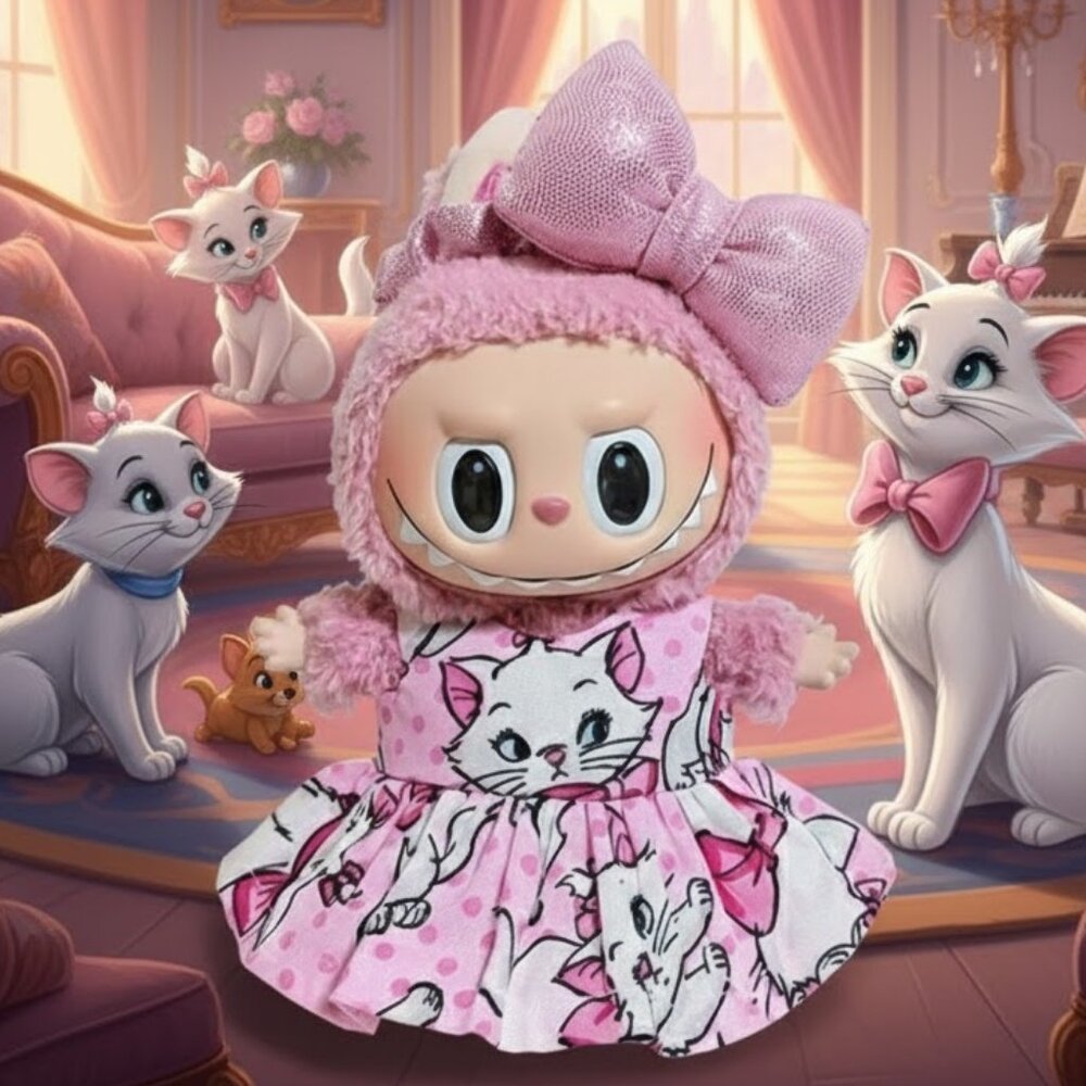 Labubu Disney Aristocats Marie Inspired Dress with Matching Metallic Bow Outfit